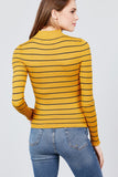 Long Sleeve Mock Neck Stripe Rib Sweater Top