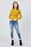 Long Sleeve Mock Neck Stripe Rib Sweater Top