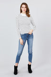 Long Sleeve Mock Neck Stripe Rib Sweater Top