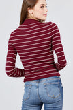 Long Sleeve Mock Neck Stripe Rib Sweater Top