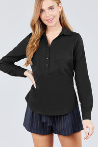 3/4 Roll Up Sleeve Front Two Pocket W/button Detail Stretch Shirt