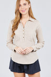 3/4 Roll Up Sleeve Front Two Pocket W/button Detail Stretch Shirt