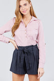 3/4 Roll Up Sleeve Front Two Pocket W/button Detail Stretch Shirt