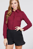 Long Sleeve Princess Line One Side Pocket Button Down Woven Shirts