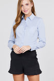 Long Sleeve Princess Line One Side Pocket Button Down Woven Shirts