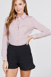 Long Sleeve Princess Line One Side Pocket Button Down Woven Shirts