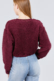 Long Dolman Sleeve Round Neck Toggle Elastic Hem Faux Fur Top