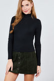 Long Sleeve Shirring Turtle Neck Rib Knit Top