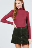 Long Sleeve Shirring Turtle Neck Rib Knit Top