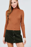 Long Sleeve Shirring Turtle Neck Rib Knit Top