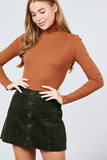 Long Sleeve Shirring Turtle Neck Rib Knit Top