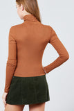 Long Sleeve Shirring Turtle Neck Rib Knit Top