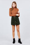 Long Sleeve Shirring Turtle Neck Rib Knit Top