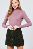 Long Sleeve Shirring Turtle Neck Rib Knit Top