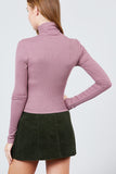 Long Sleeve Shirring Turtle Neck Rib Knit Top