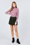 Long Sleeve Shirring Turtle Neck Rib Knit Top