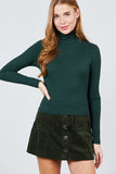 Long Sleeve Shirring Turtle Neck Rib Knit Top