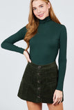 Long Sleeve Shirring Turtle Neck Rib Knit Top