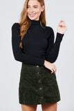 Long Sleeve Shirring Turtle Neck Rib Knit Top