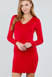 Long Sleeve V-neck Knit Mini Dress