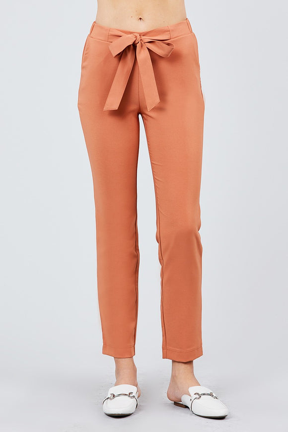 Front Ribbon Tied Pegged Long Pants