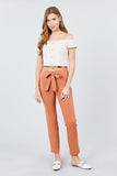 Front Ribbon Tied Pegged Long Pants