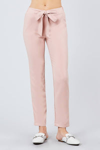 Front Ribbon Tied Pegged Long Pants