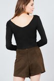 Long Sleeve Double V-neck Rib Knit Top