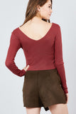 Long Sleeve Double V-neck Rib Knit Top