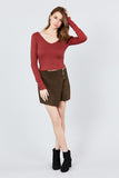 Long Sleeve Double V-neck Rib Knit Top