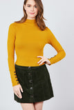 Long Sleeve W/button Detail Mock Neck Rib Knit Top