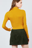 Long Sleeve W/button Detail Mock Neck Rib Knit Top