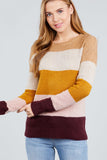 Long Sleeve Round Neck Color Block Sweater