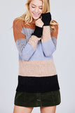 Long Sleeve Round Neck Color Block Sweater