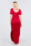 Short Dolman Sleeve Double V-neck W/side Pocket Rayon Spandex Side Slit Maxi Dress