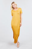 Short Dolman Sleeve Double V-neck W/side Pocket Rayon Spandex Side Slit Maxi Dress