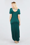 Short Dolman Sleeve Double V-neck W/side Pocket Rayon Spandex Side Slit Maxi Dress