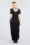 Short Dolman Sleeve Double V-neck W/side Pocket Rayon Spandex Side Slit Maxi Dress