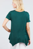 Short Sleeve Scoop Neck W/button Shirring Detail Rayon Spandex Top