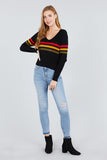 Long Sleeve V-neck Multi Stripe Crop Sweater