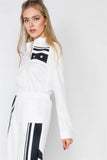 White Knit Color Block Zip-front Long Sleeve Jumpsuit