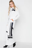 White Knit Color Block Zip-front Long Sleeve Jumpsuit