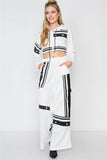 White Knit Color Block Crop Sweater Pant Set