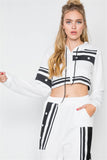 White Knit Color Block Crop Sweater Pant Set