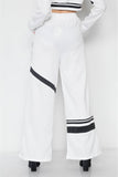 White Knit Color Block Crop Sweater Pant Set