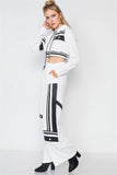 White Knit Color Block Crop Sweater Pant Set