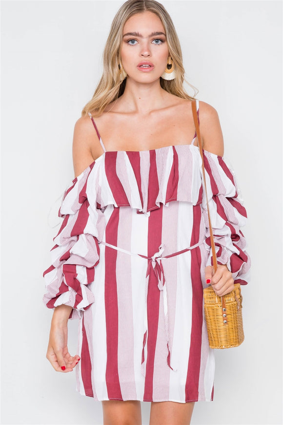 Puff-sleeve Stripe Cami Boho Dress