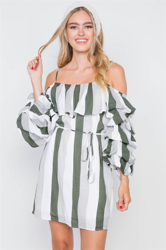 Puff-sleeve Stripe Cami Boho Dress