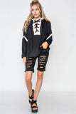 Knit Hooded Lace-up Sweater