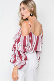 Puff-sleeve Stripe Cami Boho Top